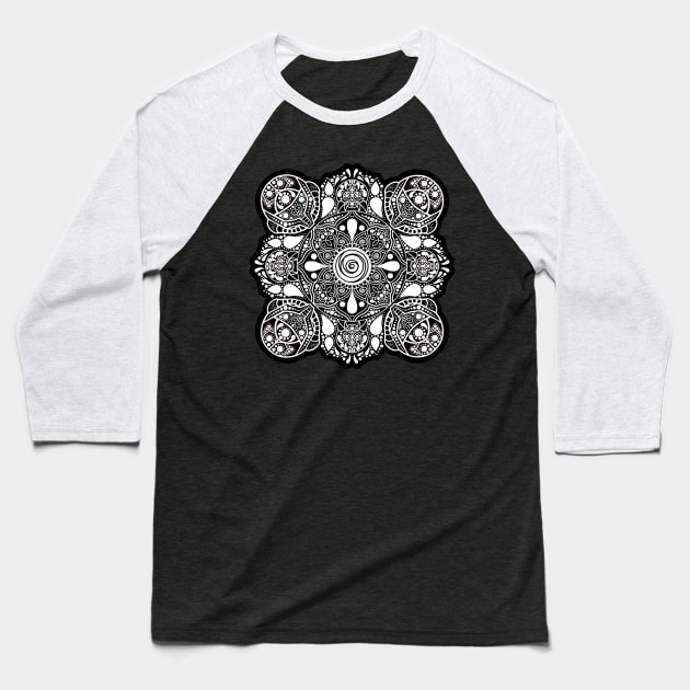 Metroid mandala black and white Baseball T-Shirt by AustomeArtDesigns